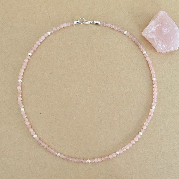 Rose Quartz Necklace Delicate Gemstone Necklace Healing Rose Quartz Necklace Rose Quartz and Silver Necklace