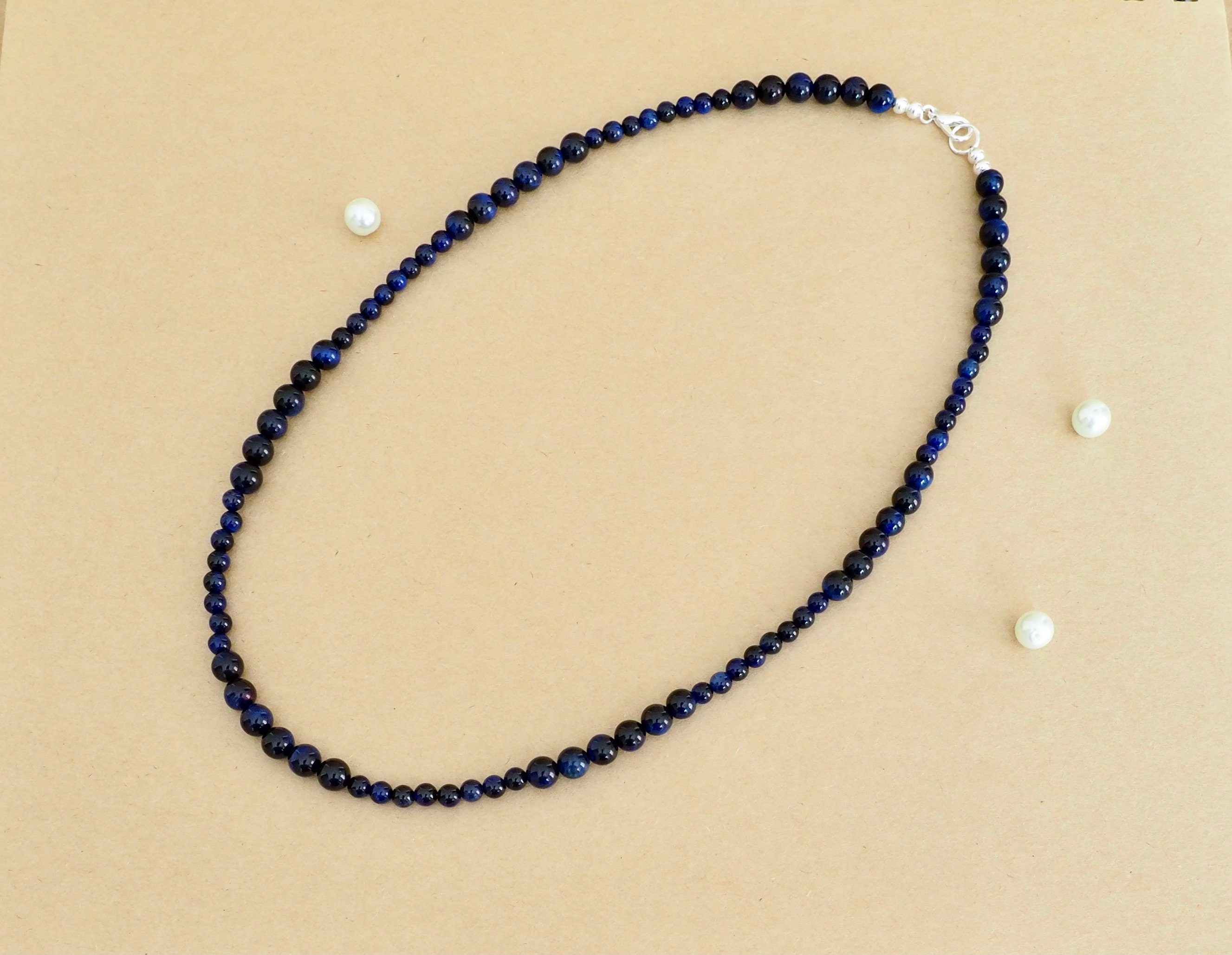 Royal Blue Tiger Eye Necklace Blue Tiger Eye Beaded Necklace Etsy