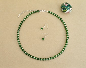 Green Jade Necklace and Earring Set Green Jade Women’s Jewelry Green Jade and Silver Necklace Set Jade Healing Necklace Set