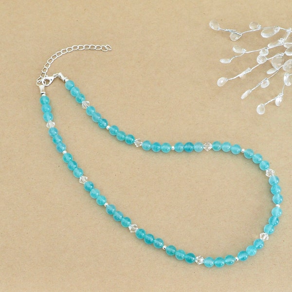 Aquamarine Gemstone Necklace Natural Aquamarine Beaded Necklace March Birthstone Necklace Aquamarine and Crystal Healing Necklace