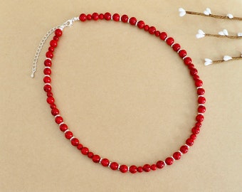 Red Turquoise Beaded Necklace Red Turquoise Gemstone Necklace Red and Silver Women’s Statement Necklace Red Turquoise Healing Necklace