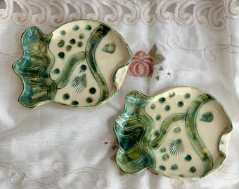 Ceramic Fish Trinket Dishes - Set of 2 Signed Studio Pottery