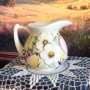 Vintage Ceramica de Cuernavaca Hand-Painted Fruit & Floral Ceramic Pitcher – Mexican Majolica Style