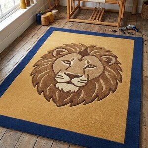 Alfombra con cabeza de león, alfombra de lana tejida a mano, alfombra de animales de safari, alfombra personalizada hecha a mano para sala de estar, decoración moderna para cuarto infantil, alfombra de lana con cara de león