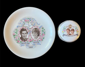 Prinz Charles & Lady Diana 1981 Gedenken Ehe Platte Trinket Box