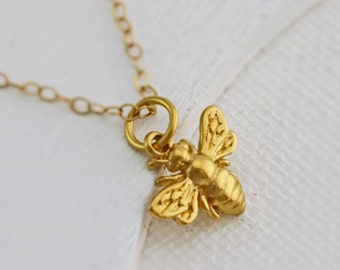 Gold Bee Necklace - Gold Honey Bee Necklace - Bee Keeper - Tiny Bee Necklace - Tiny Bumble Bee Pendant - Bee Jewelry - Bee Lover Gift