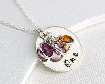 Oma Necklace - Sterling Silver Oma Personalized Jewelry - Swarovski Birthstones - Mothers Day Gift for Oma -Grandmothers Necklace -Mimi Nana