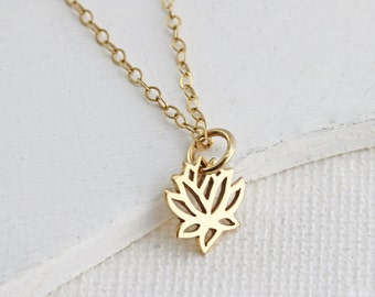 Gold Lotus Necklace - Dainty Lotus Necklace - Tiny Lotus Pendant - Lotus Jewelry - Yoga Necklace - Flower Necklace - Layering Necklace