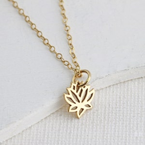 Gold Lotus Necklace Dainty Lotus Necklace Tiny Lotus Pendant Lotus Jewelry Yoga Necklace Flower Necklace Layering Necklace image 1