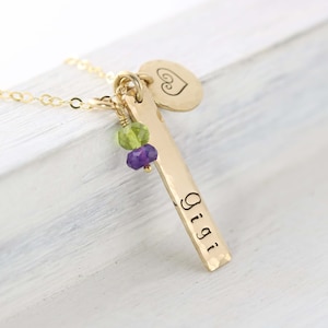 Gold Gigi Necklace for Grandma Birthstone Jewelry, Mother Day Birthstone Necklace, Personalized Jewelry, Gold Name Necklace for Meme Gifts image 1