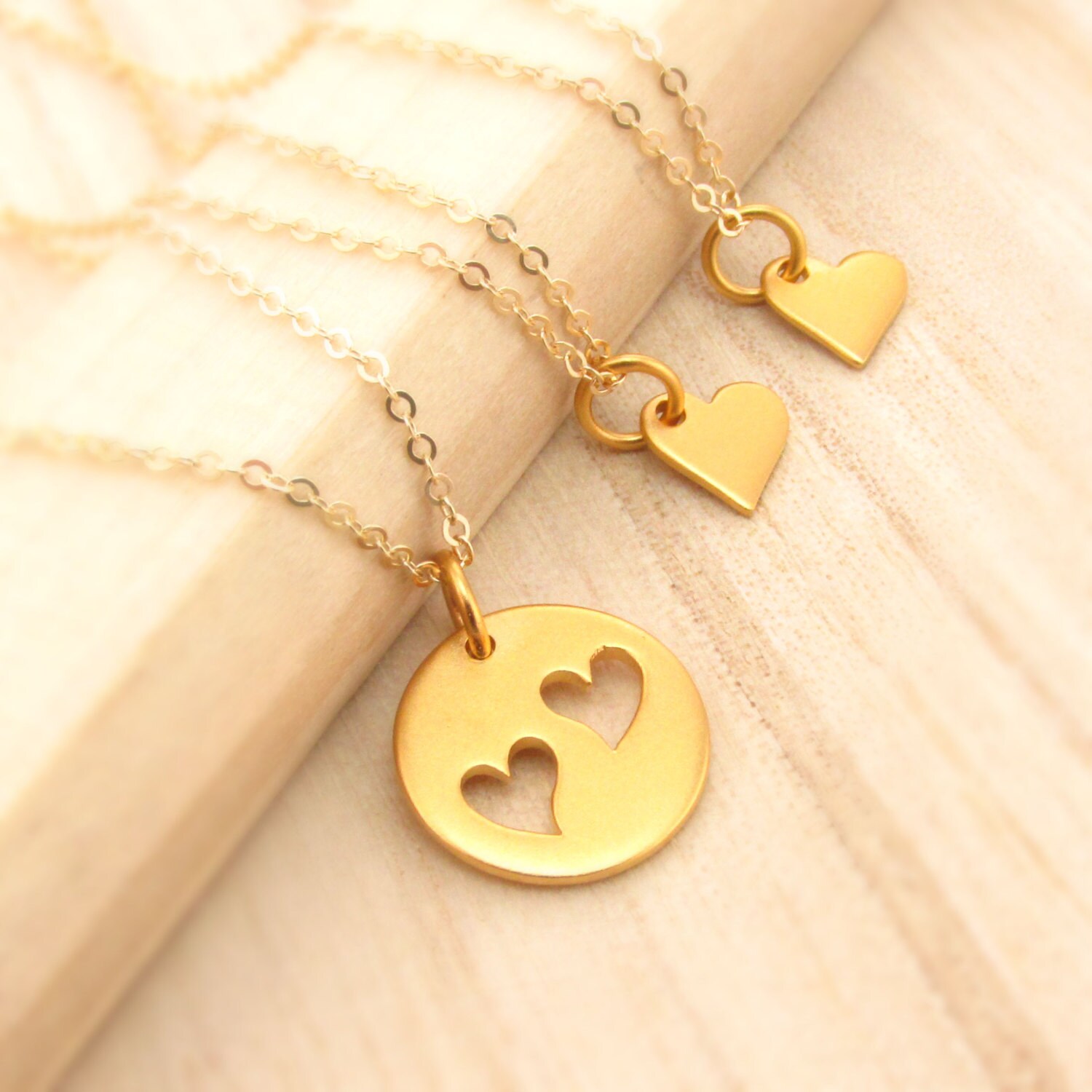 Zuo Bao Mother And Daughters Necklace Set - 3 Piece Stainless Steel Heart Pendant Jewelry