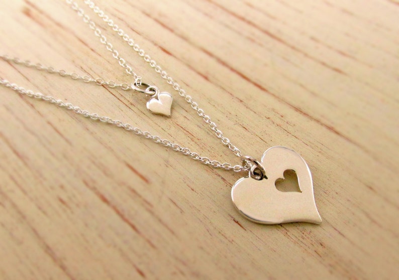 Mother Daughter Necklaces Sterling Silver Heart Mother and Daughter Jewelry Necklace Set Heart Pendant Mothers Day Gift image 3