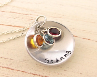 Granny Birthstone Necklace Personalized Granny Necklace Grandmother Jewelry Hand Stamped Mothers Jewelry Gift for Granny~Mothers Day