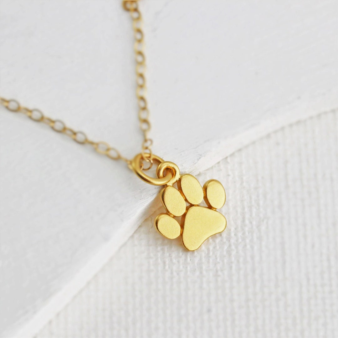 Gold Paw Necklace Tiny Paw Print Necklace Vermeil Paw Charm Cat Paw