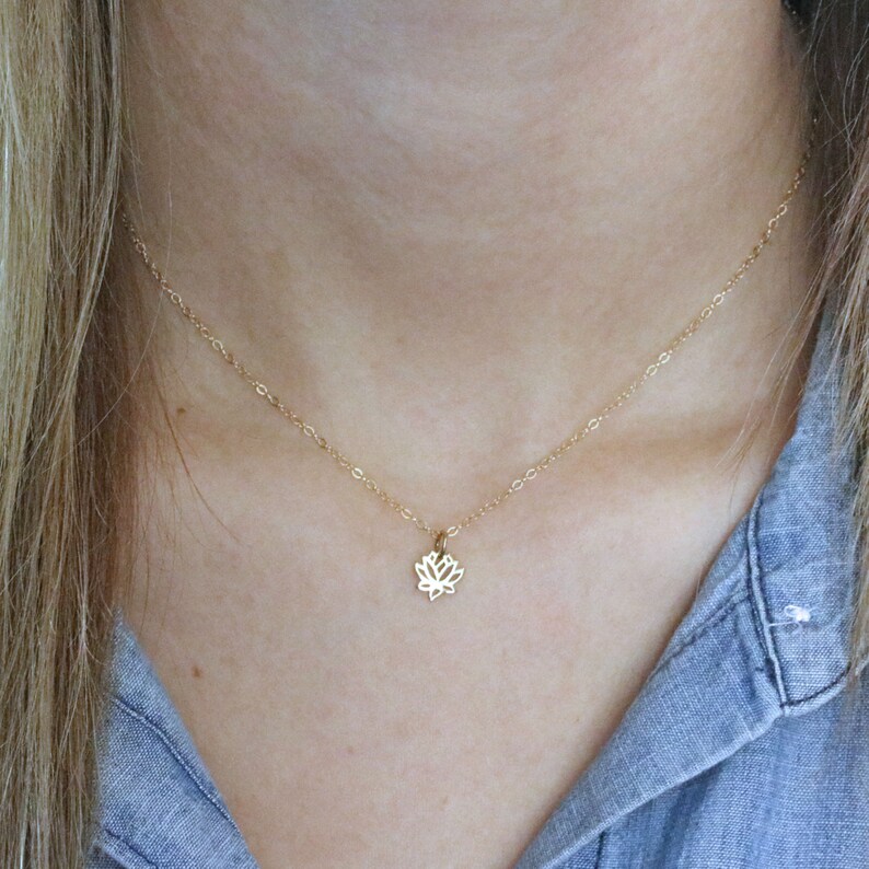 Gold Lotus Necklace Dainty Lotus Necklace Tiny Lotus Pendant Lotus Jewelry Yoga Necklace Flower Necklace Layering Necklace image 2