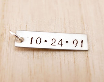 ADD A BAR Charm - Rectangle Tag - Horizontal Bar Charm - Name Date - Hand Stamped - Personalized Necklace - Personalized Tag - Rustic Name