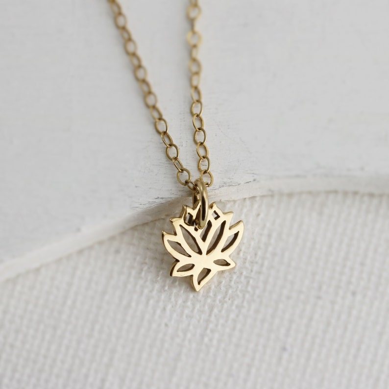 Gold Lotus Necklace Dainty Lotus Necklace Tiny Lotus Pendant Lotus Jewelry Yoga Necklace Flower Necklace Layering Necklace image 5