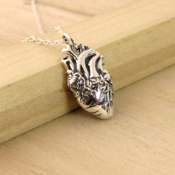 Anatomical Heart Necklace Sterling Silver - Anatomically Correct Heart Pendant Anatomical Heart Necklace Sterling Silver - Anatomically Correct Heart Pendant
