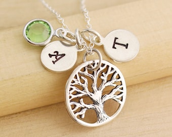 Mothers Day Personalized Family Tree of Life Necklace - Initial Necklace - Birthstone Necklace - Mother's Necklace - Rustic Tree of Life