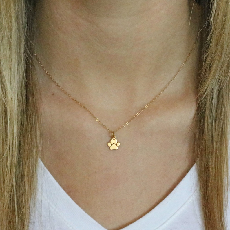 Gold Paw Print Necklace Tiny Gold Paw Print Necklace Paw Print Charm-Cat Dog Lovers Jewelry Pet Memorial Necklace Pet Jewelry Dog Paw image 1