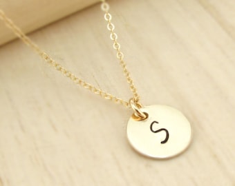 Gold Initial Necklace - Personalized Gold Initial Necklace - Single Initial Disc -Round Initial Charm - Monogram Disc - Bridal Party Gifts