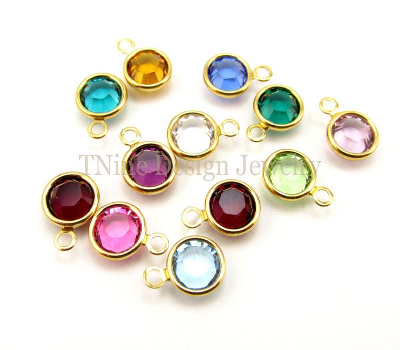 Birthstones Add On: Swarovski Birthstone Channel Drop Charm Gold Plated image 1