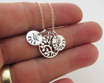 Mothers Day Family Tree Necklace - Sterling Silver Family Tree - Personalized Family Tree of Life - Mommy Jewelry Gift for Mom Name Necklace