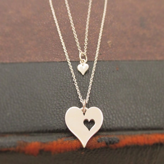 Mother Daughter Necklaces Sterling Silver Heart Mother and