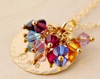 Oma Grandmother's Necklace with Swarovski Birthstone Crystals - Grandmother's Gift - Gold Oma Necklace - Grandma Noni Gigi Mimi Mamaw