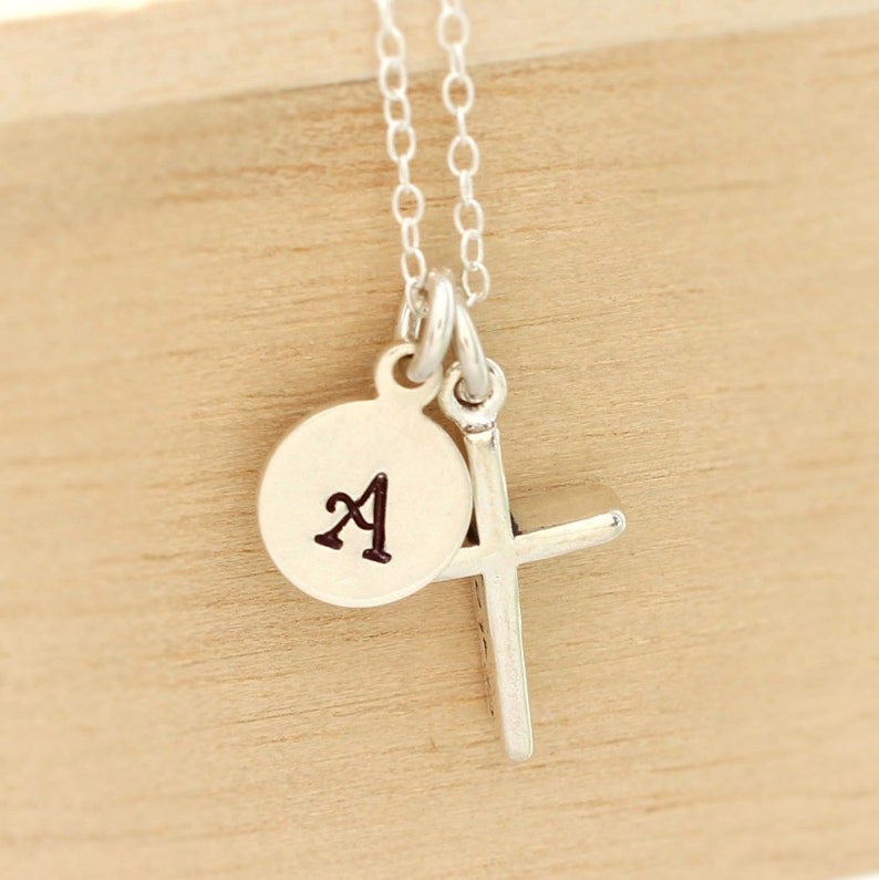 Confirmation Necklace Personalized Baptism Necklace Cross Necklace First Communion Gift Christian Jewelry Initial Necklace image 1