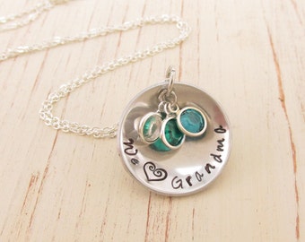 Grandmothers Necklace We Love (Heart) Grandma Hand Stamped Personalized with Birthstones Gift for Grandmother  We Love Grandma Mothers Day