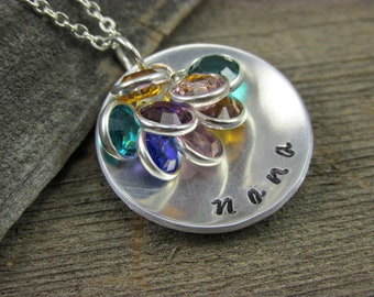 Nana Swarovski Charm Necklace Personalized Birthstone Family Keepsake Mothers Day Gift Grandmother Mother In Law Mimi GiGi Omie Gift