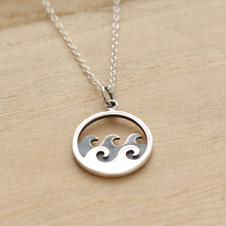 Waves Necklace Sterling Silver Waves Pendant Surfer Etsy