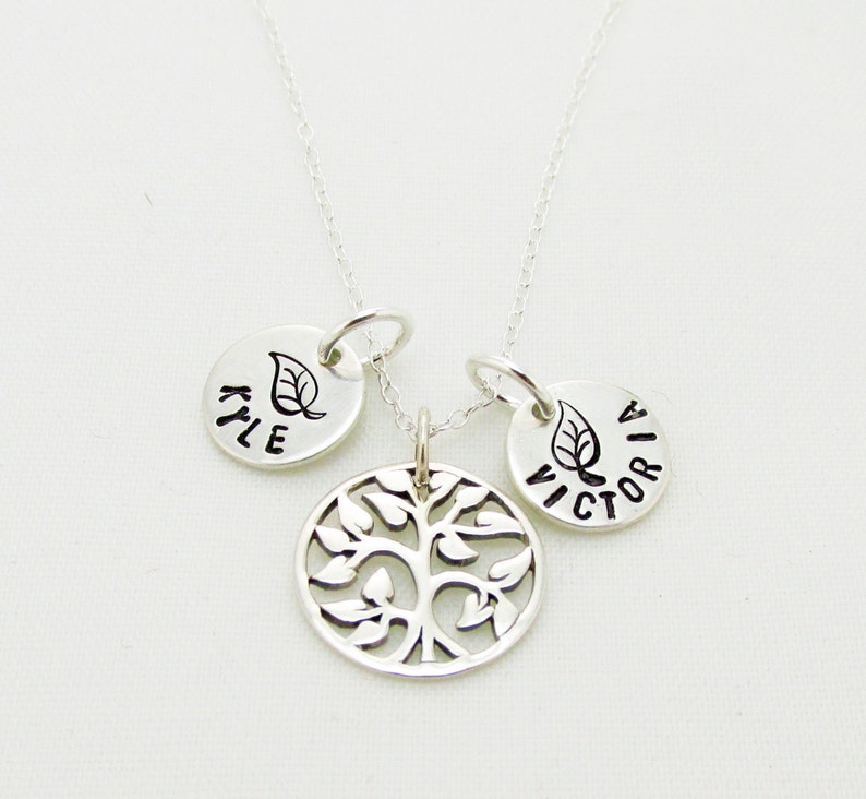 Mothers Day Family Tree Name Necklace Family Tree Jewelry Family Necklace Tree of Life Mommy Name Jewelry Mothers Necklace image 3