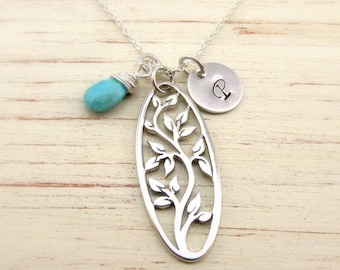 Tree of Life Necklace - Oval Tree of Life Necklace - Personalized Tree of Life Necklace -Initial Necklace -Birthstone Necklace -Mothers gift