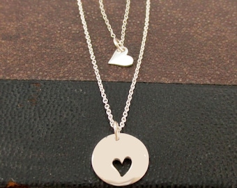 Mother Daughter Necklaces Mommy and Me Jewelry Sterling Silver Heart Cutout Charm Tiny Heart Necklace One Two or Three Daughters