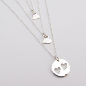 Mother Daughter Necklaces Mommy and Me Jewelry Sterling Silver Heart Cutout Charm Tiny Heart Necklace One Two or Three Daughters image 2
