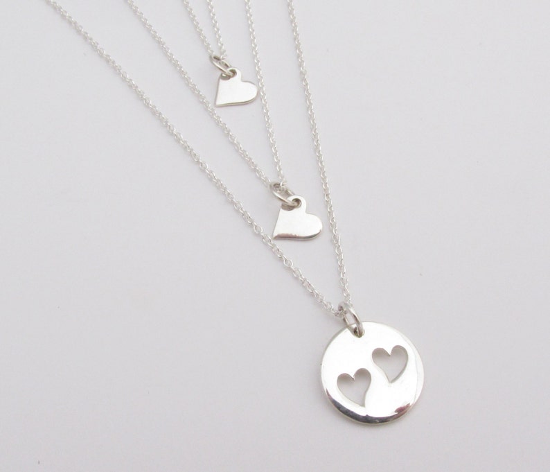 Mother Daughter Necklaces Mommy and Me Jewelry Sterling Silver Heart Cutout Charm Tiny Heart Necklace One Two or Three Daughters image 2