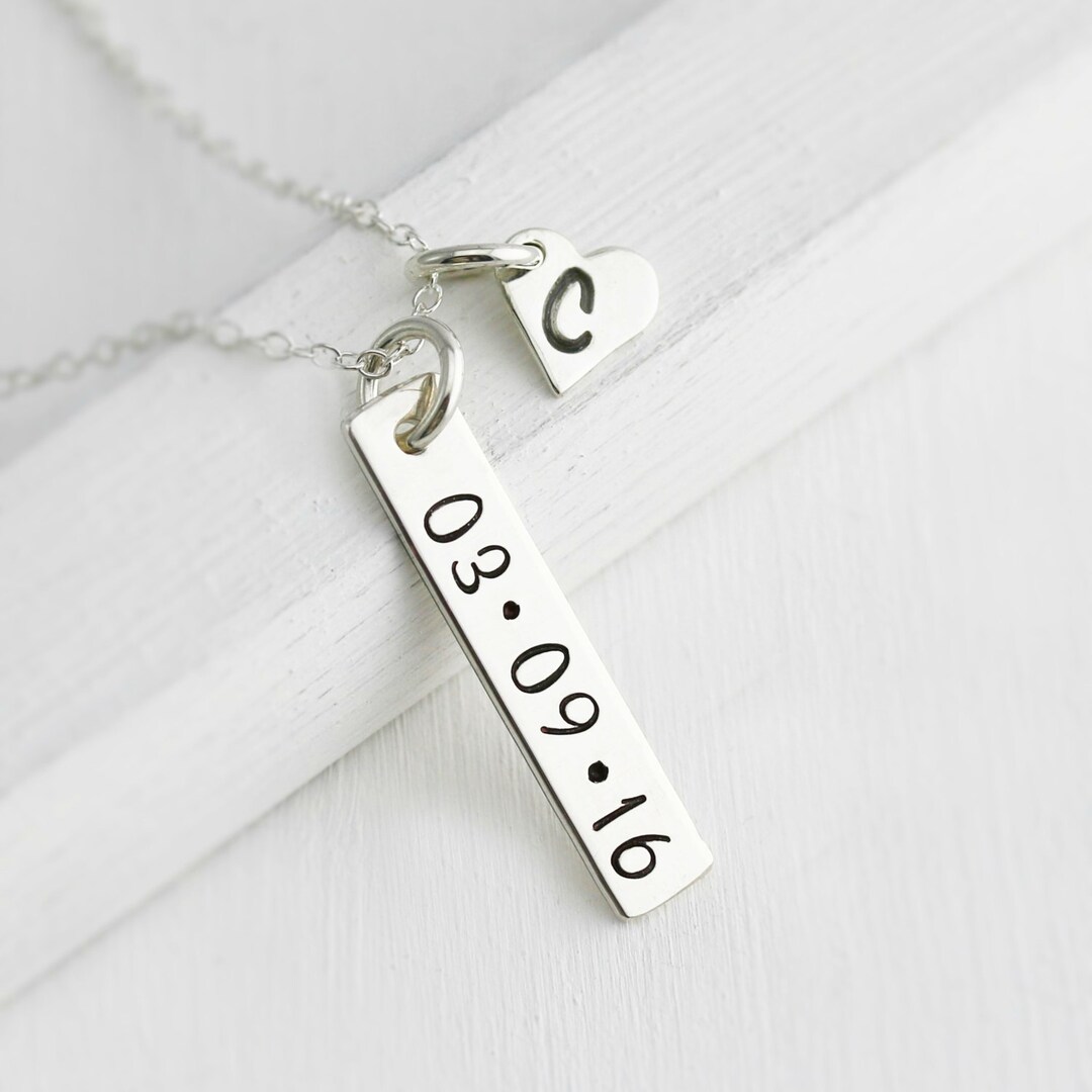 Date Bar Necklace Sterling Silver Date Bar Necklace With Etsy