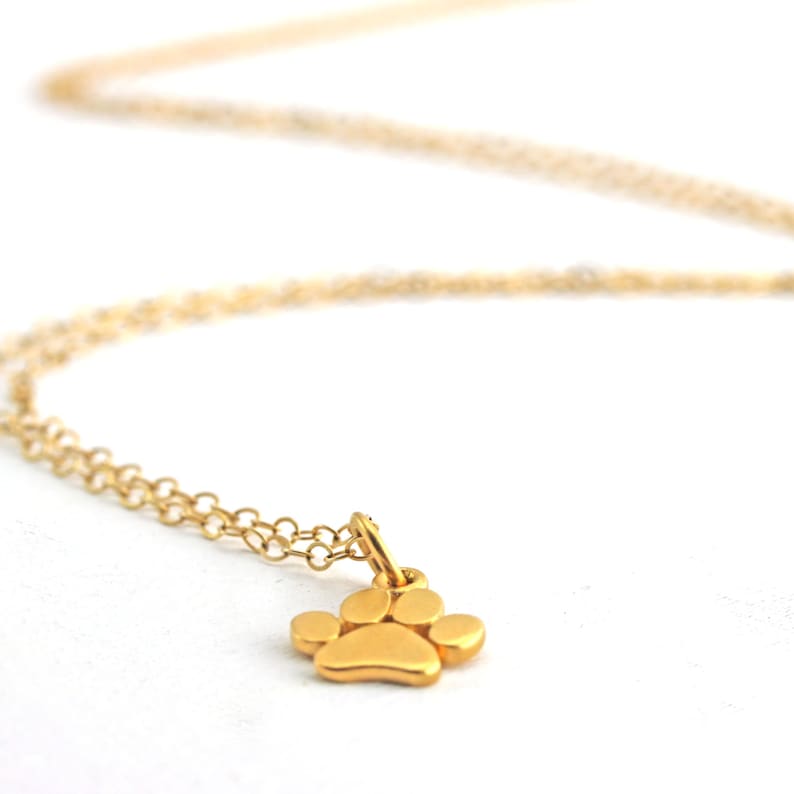 Gold Paw Print Necklace Tiny Gold Paw Print Necklace Paw Print Charm-Cat Dog Lovers Jewelry Pet Memorial Necklace Pet Jewelry Dog Paw image 4