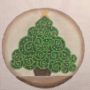 Árbol de Navidad rizado pintado a mano, adorno de lienzo de 18 hilos de 4"