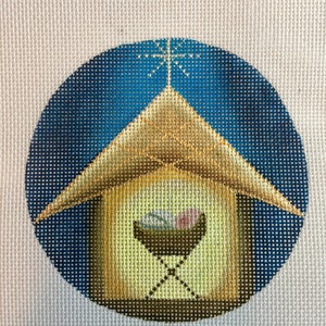 Hand Painted Needlepoint Canvas Simple Nativity 4" Ornament 18 count canvas