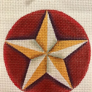 Lienzo de punto de cruz pintado a mano con estrella navideña roja y dorada, lienzo de 13 hilos, adorno de 4&quot;