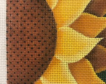 Hand Painted Sunflower Needlepoint Canvas, 4" Square, Zweigart 18 Mesh