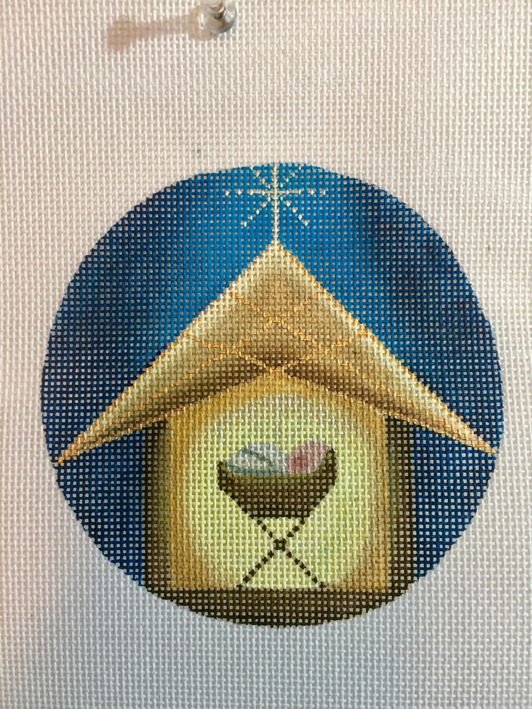 Hand Painted Needlepoint Canvas Simple Nativity 4" Ornament 18 Count ...