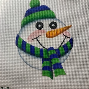 Hand Painted Needlpoint 18 ct Canvas 4&quot; Ornament Bubble Head Snowman, zwigart canvas, needle point, handpainted, custom art, winter, cute
