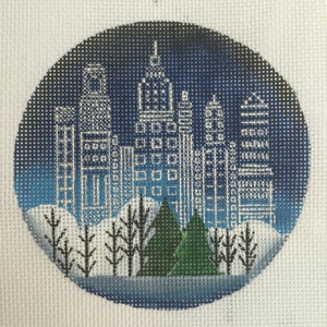 Hand Painted Needlepoint canvas City Lights 18 count canvas 4" Ornament