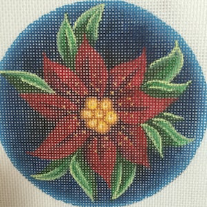 Hand Painted Needlepoint canvas Red Poinsettias 18 count 4" Ornament