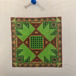 Hand Painted Needlepoint 4&quot; square Christmas Quilt Block Red and Green