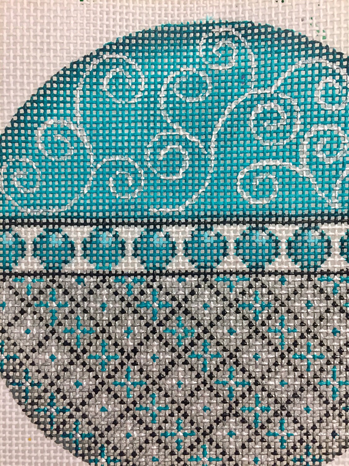 Hand Painted Needlepoint Canvas Silver Teal Black 18 Count Etsy
